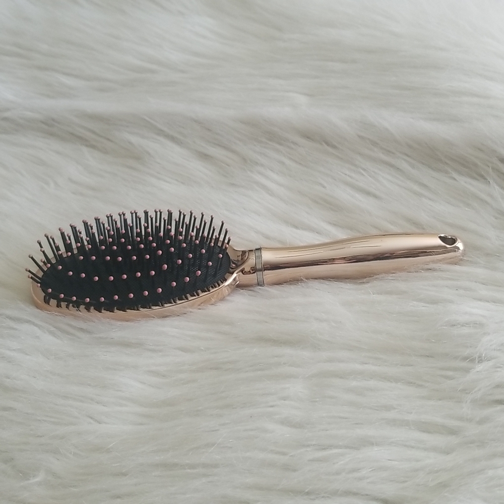 Luxe Chrome Rose Gold Mirrored Oval Paddle Brush